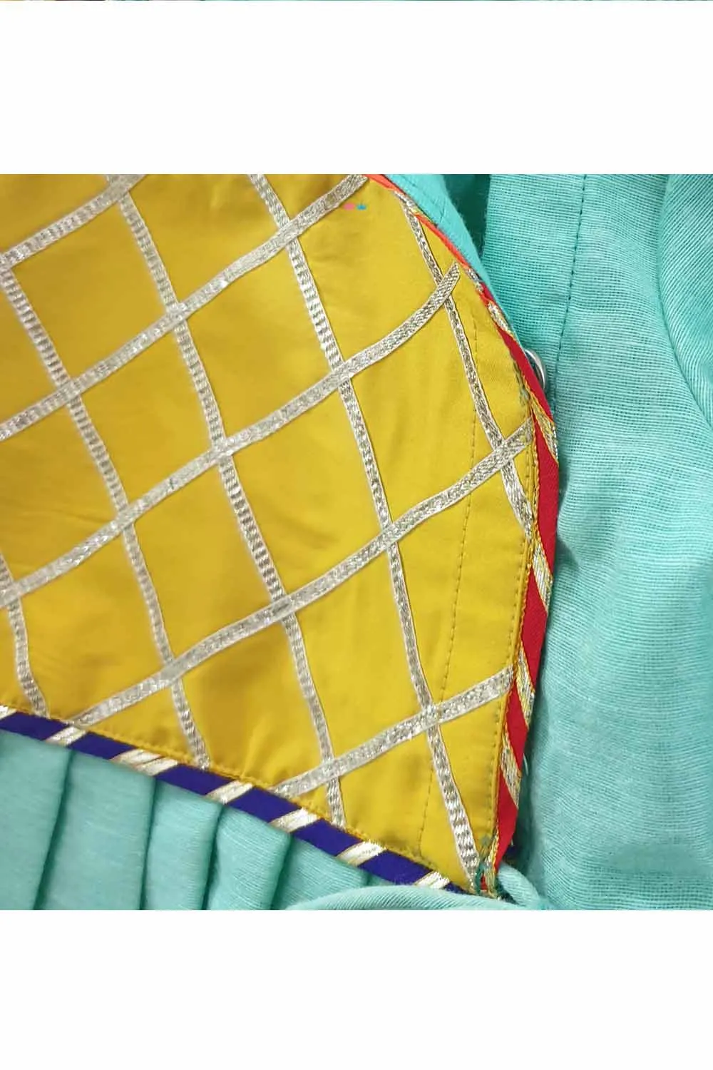 Mint green anrakha style top and checks pattern dhoti