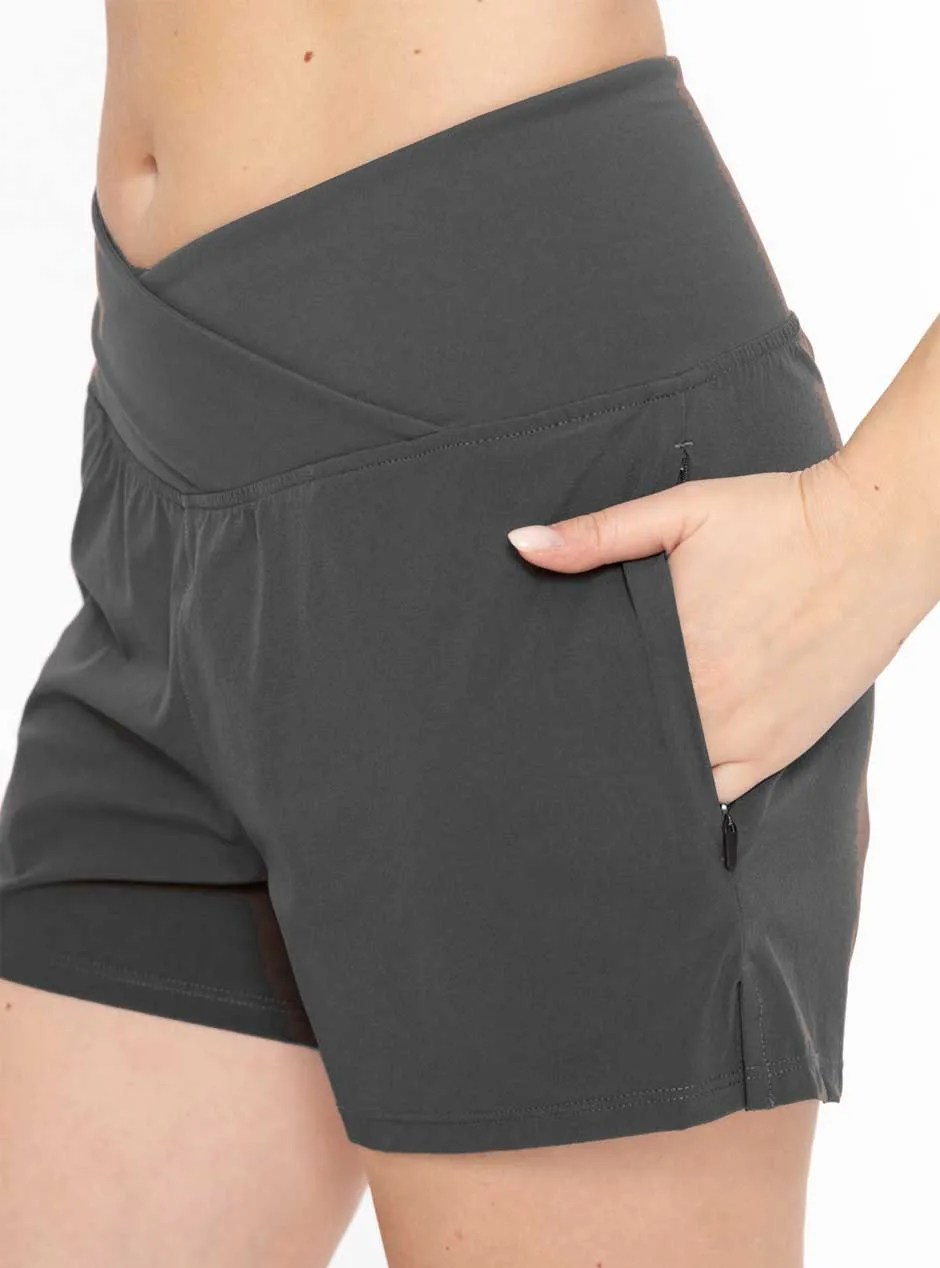 Mono B Women's Crossover Waist Running Shorts - Black