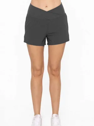 Mono B Women's Crossover Waist Running Shorts - Black