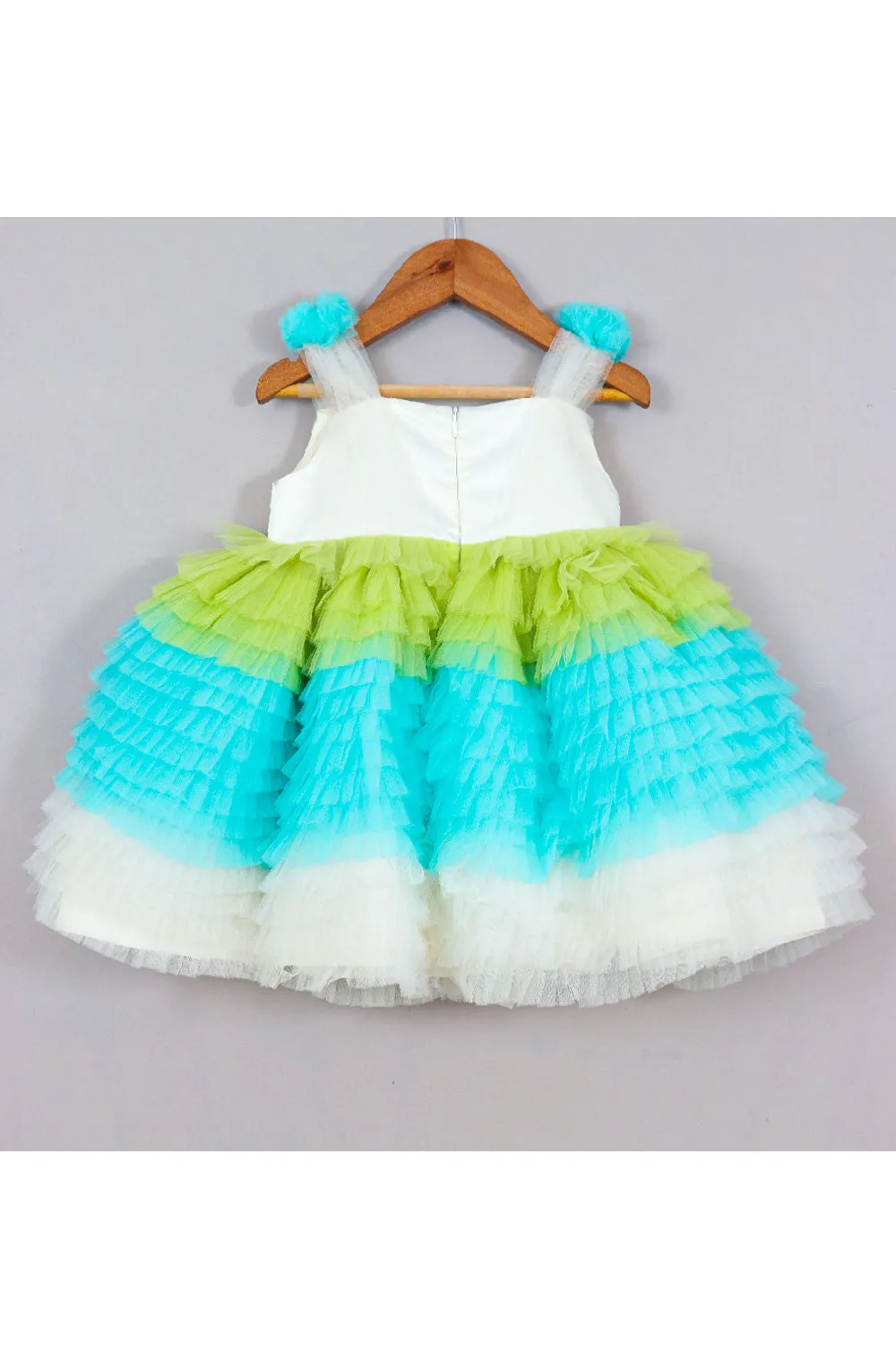 Multicolor Embroidered Frill Net Dress