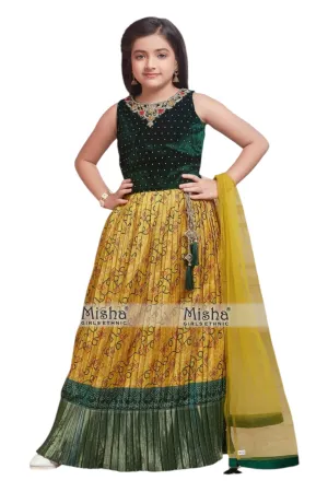 Mustard yellow kidswear lehenga set