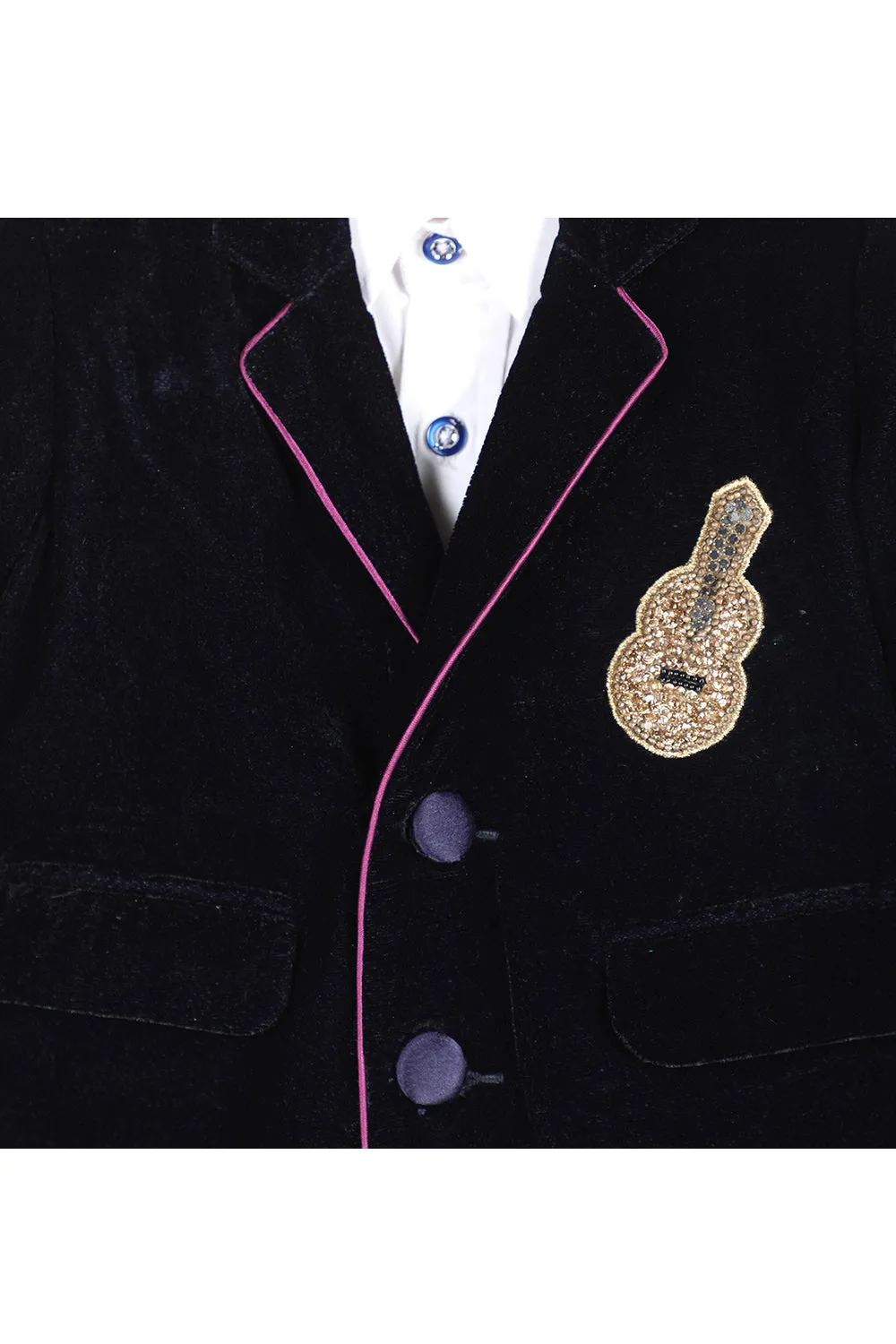 Navy blue guitar patched coat and shirt pant set