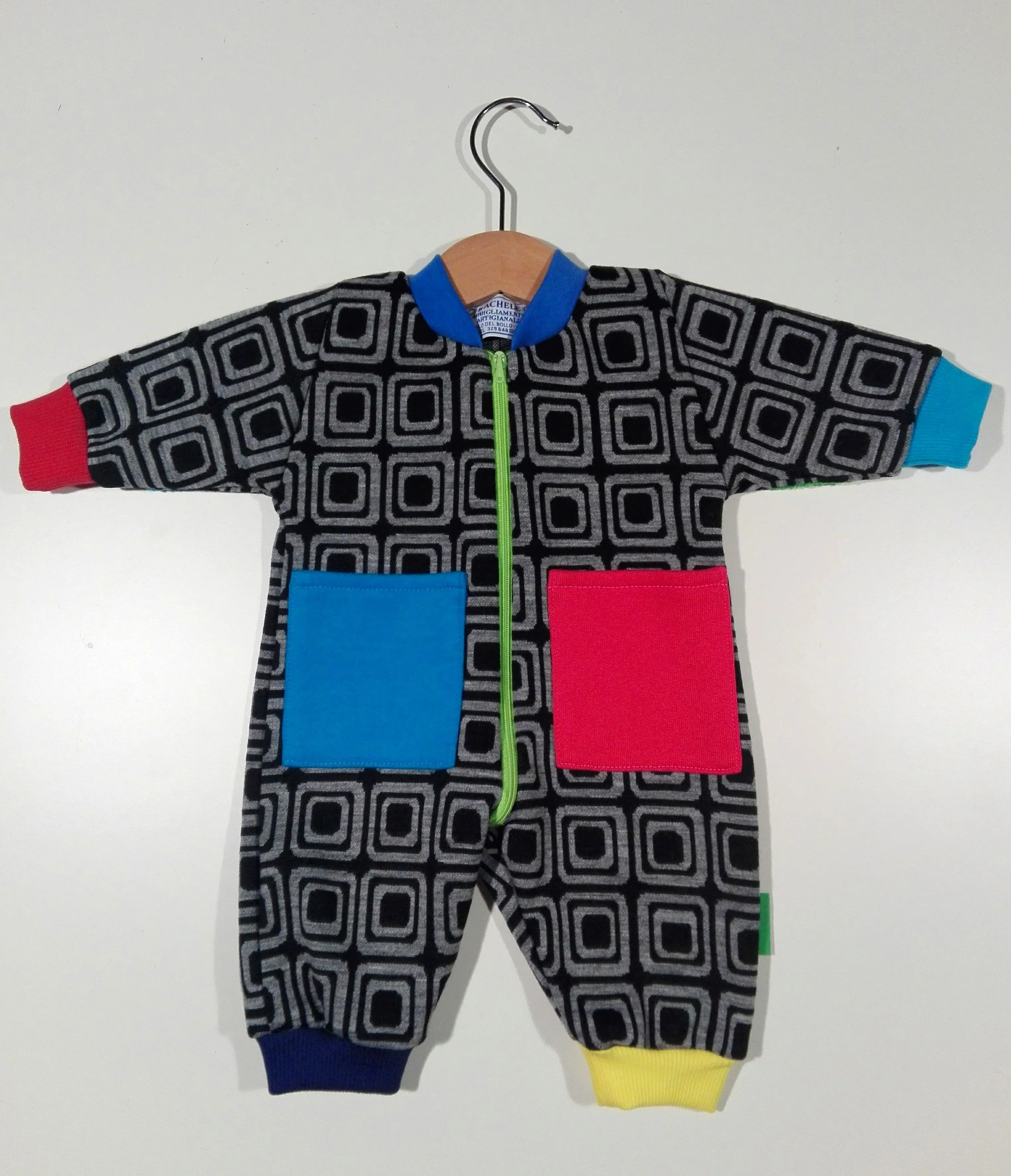 Onesie in mixed cotton and wool with zipper