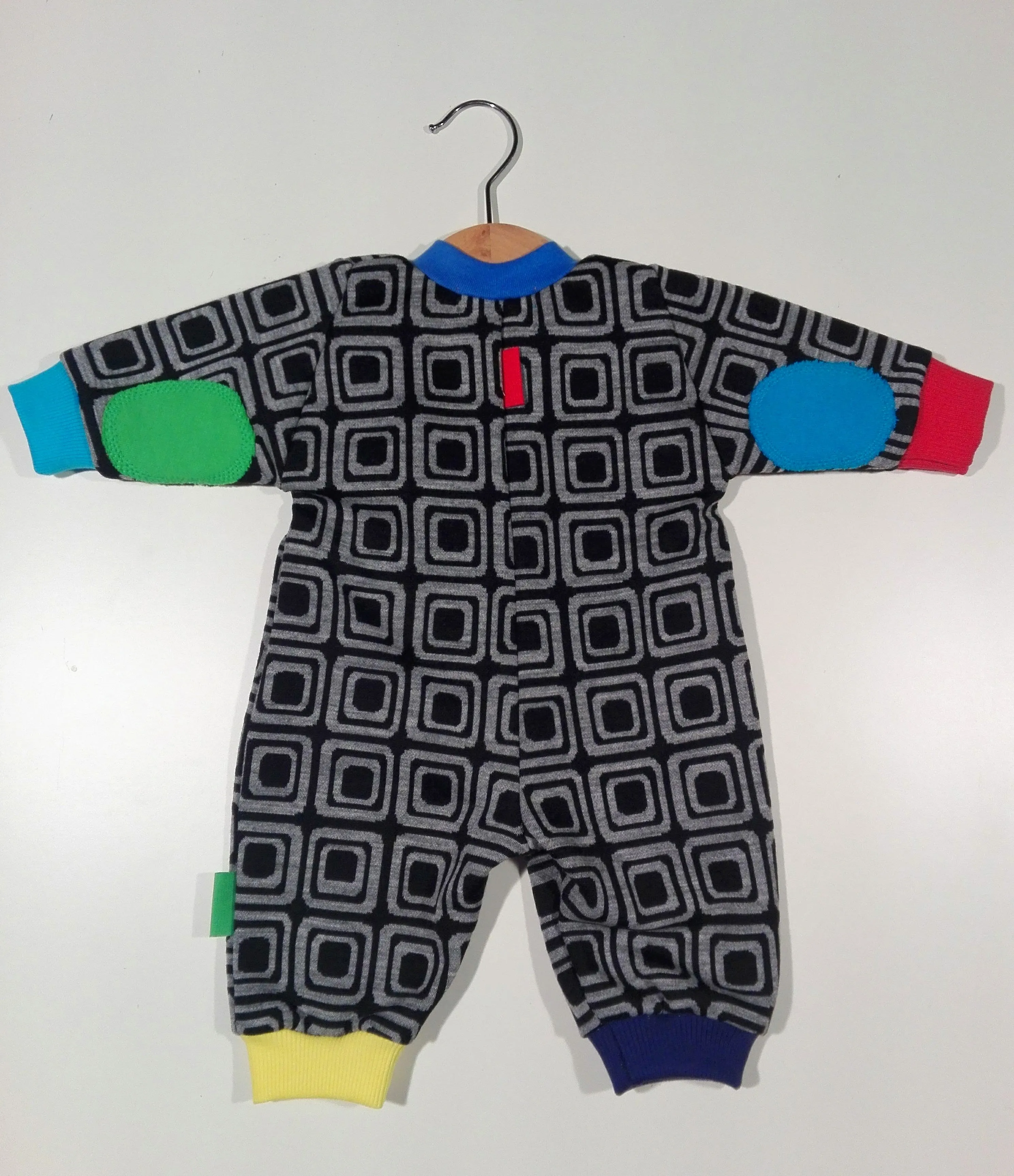 Onesie in mixed cotton and wool with zipper