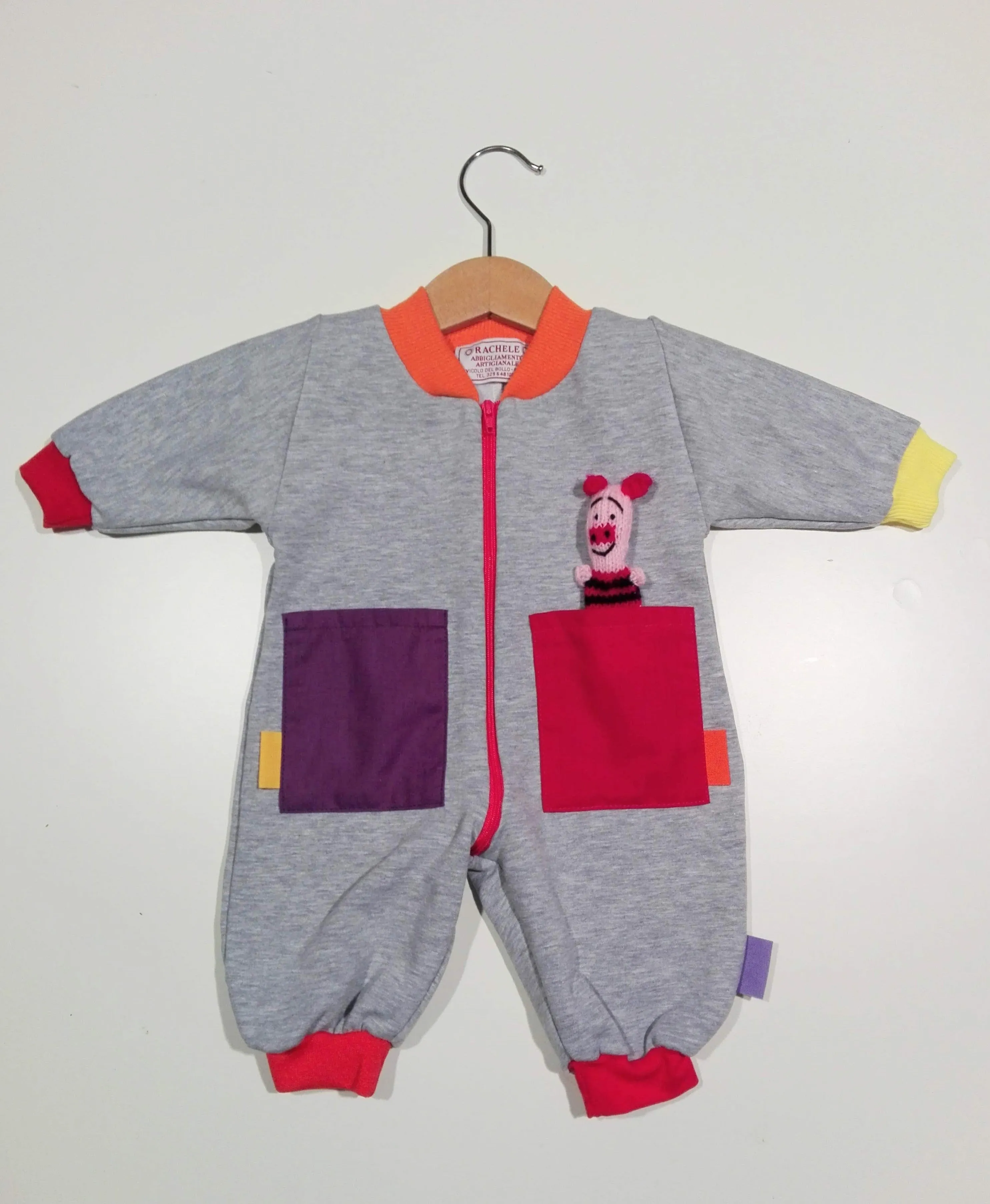 Onesie in mixed cotton with zipper