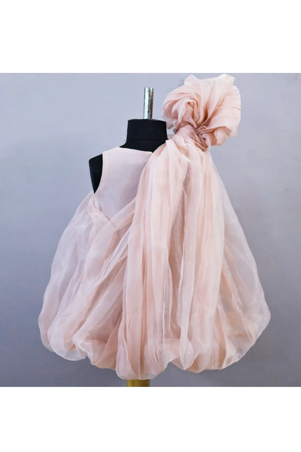 Onion Pink Bow Detailing Organza One Shoulder Dress