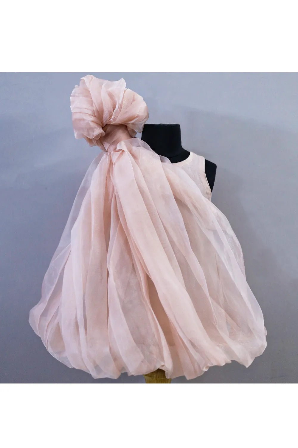 Onion Pink Bow Detailing Organza One Shoulder Dress