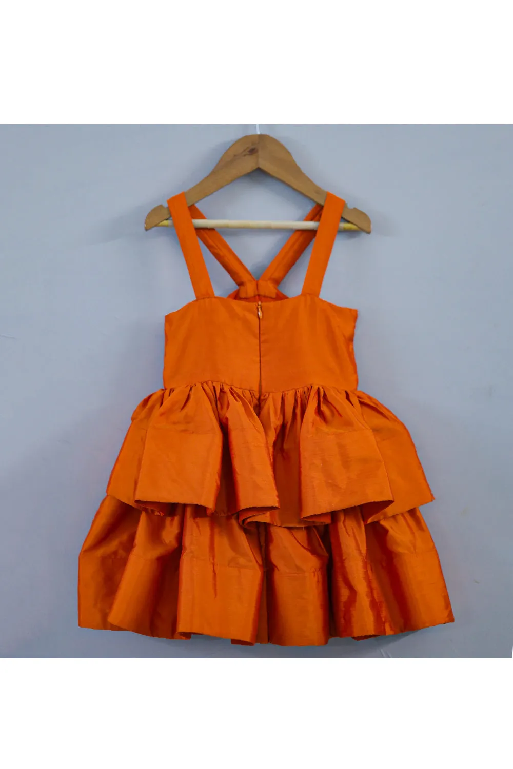 Orange Taffeta Silk Sleeveless Layered Dress