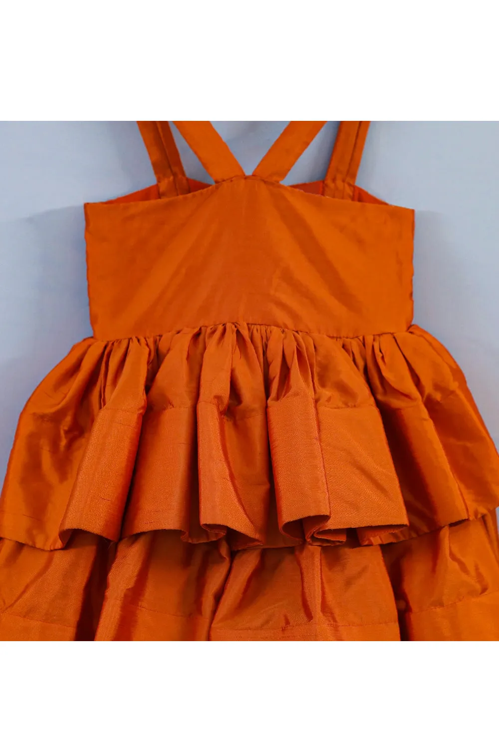 Orange Taffeta Silk Sleeveless Layered Dress