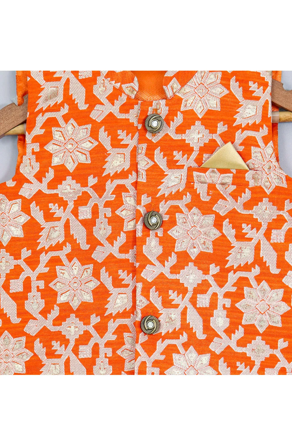 Orange With Golden Printed Waistcoat