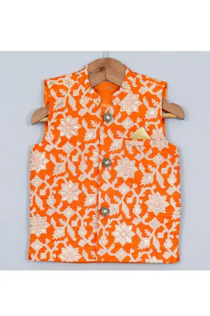 Orange With Golden Printed Waistcoat