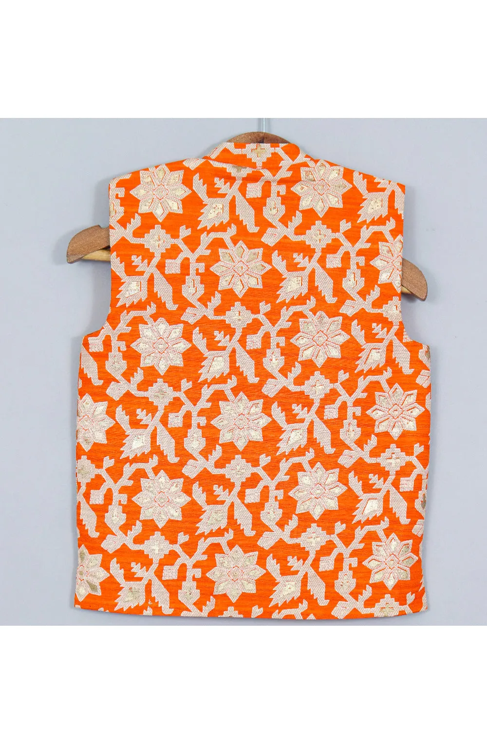 Orange With Golden Printed Waistcoat