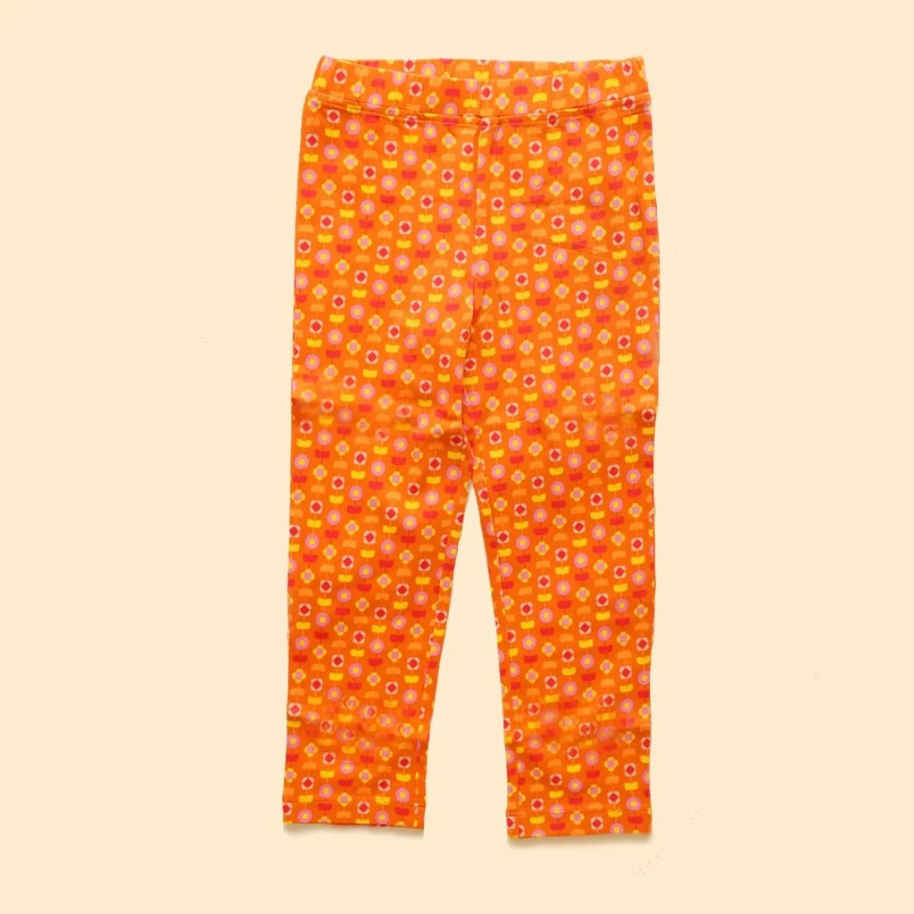 Organic Cotton Baby Girl Leggings - Indian Flora Orange