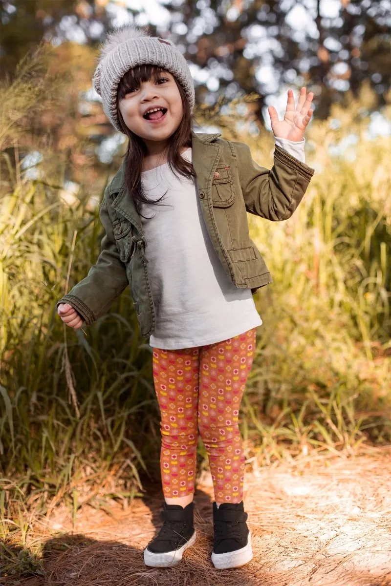 Organic Cotton Baby Girl Leggings - Indian Flora Orange