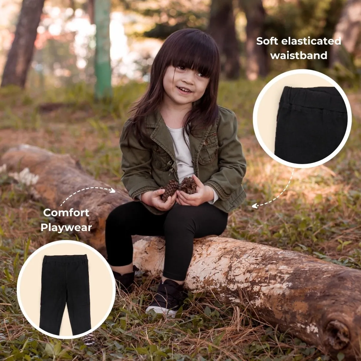 Organic Cotton Girl Leggings - Black