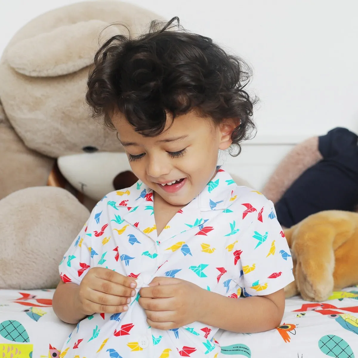 Organic Cotton Half Sleeve Nightsuit- Gummy Birds