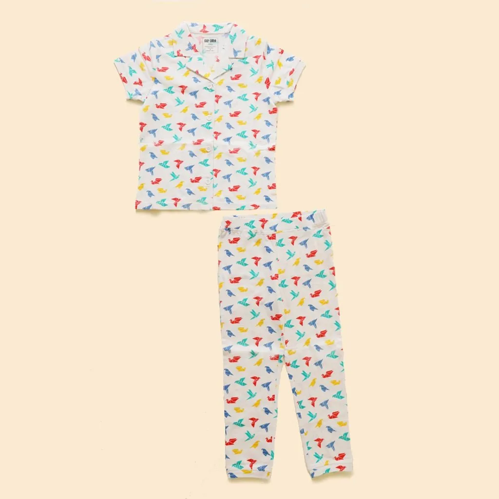 Organic Cotton Half Sleeve Nightsuit- Gummy Birds