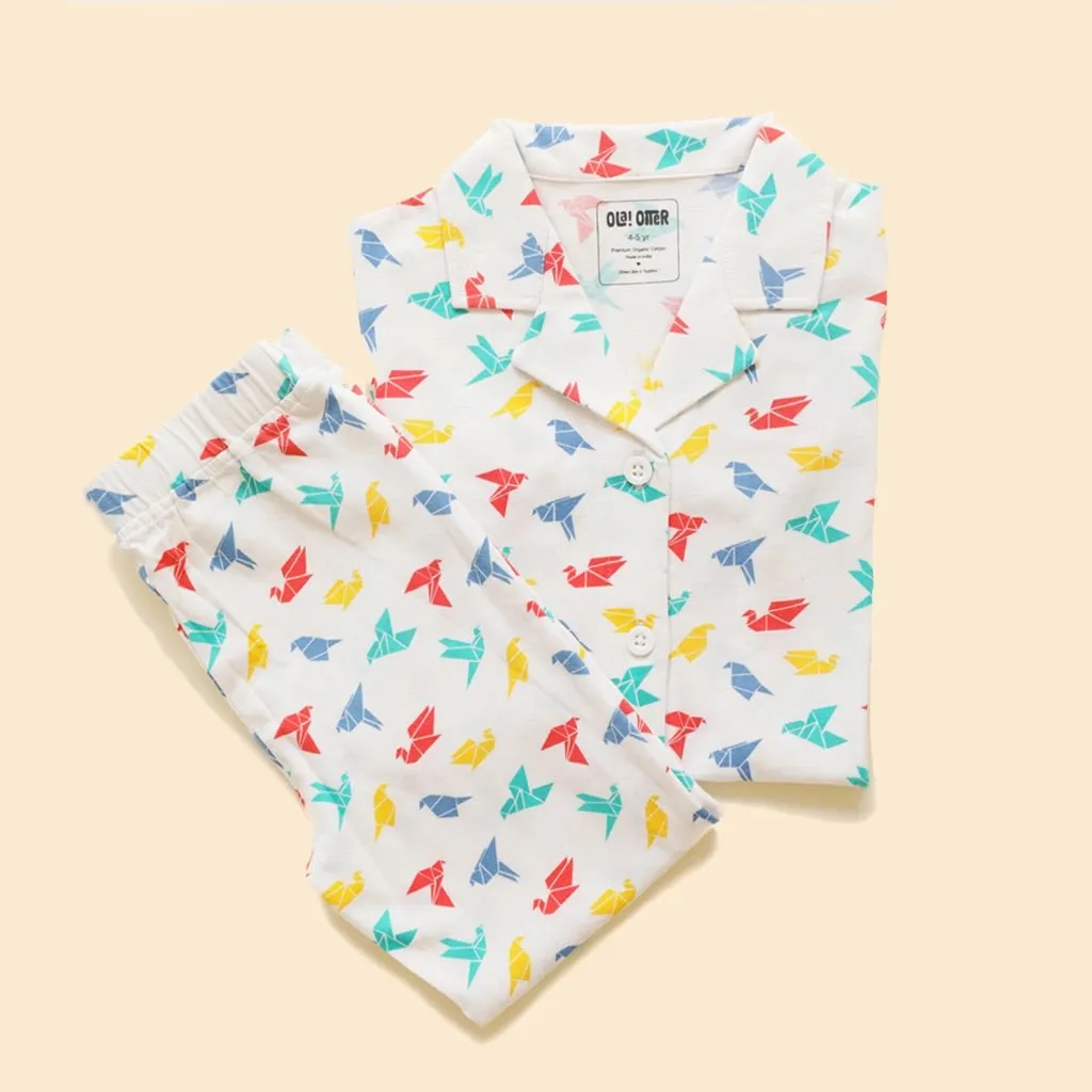 Organic Cotton Half Sleeve Nightsuit- Gummy Birds