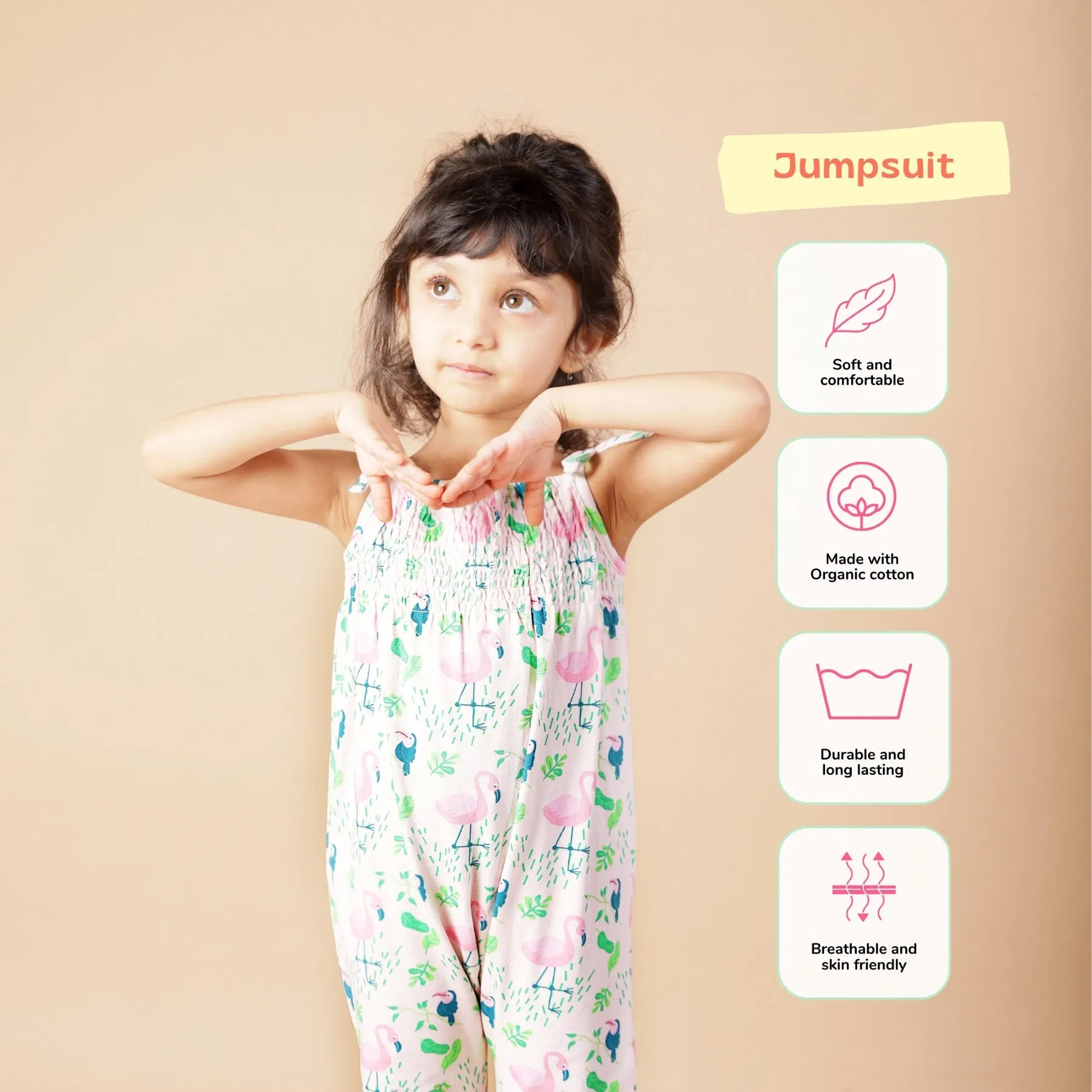 Organic Cotton Jumpsuit- Flamingo Forrest