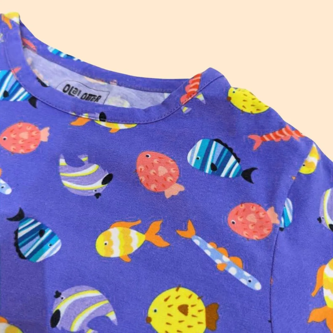 Organic Cotton Round Neck Oversize Tee- Fuzzy Fishes