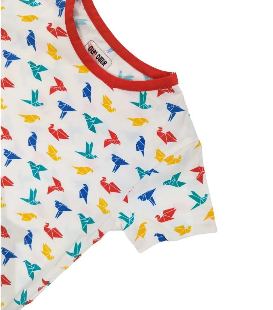 Organic Cotton Round Neck Oversize Tee- Gummy Birds