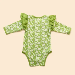 Organic Cotton Ruffle Full Sleeve Bodysuit- Breezy Daisy