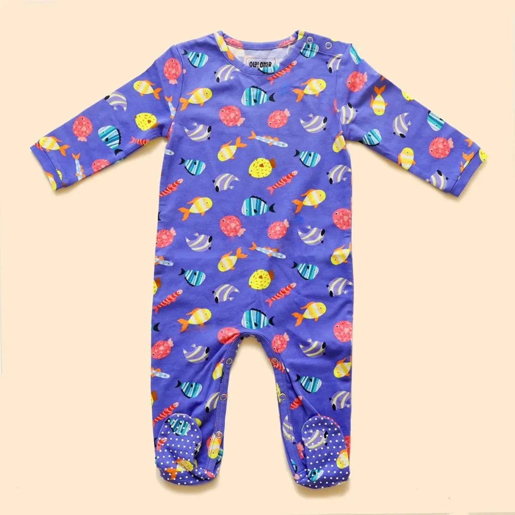 Organic Cotton Sleepsuit with Footsie- Fuzzy Fishes