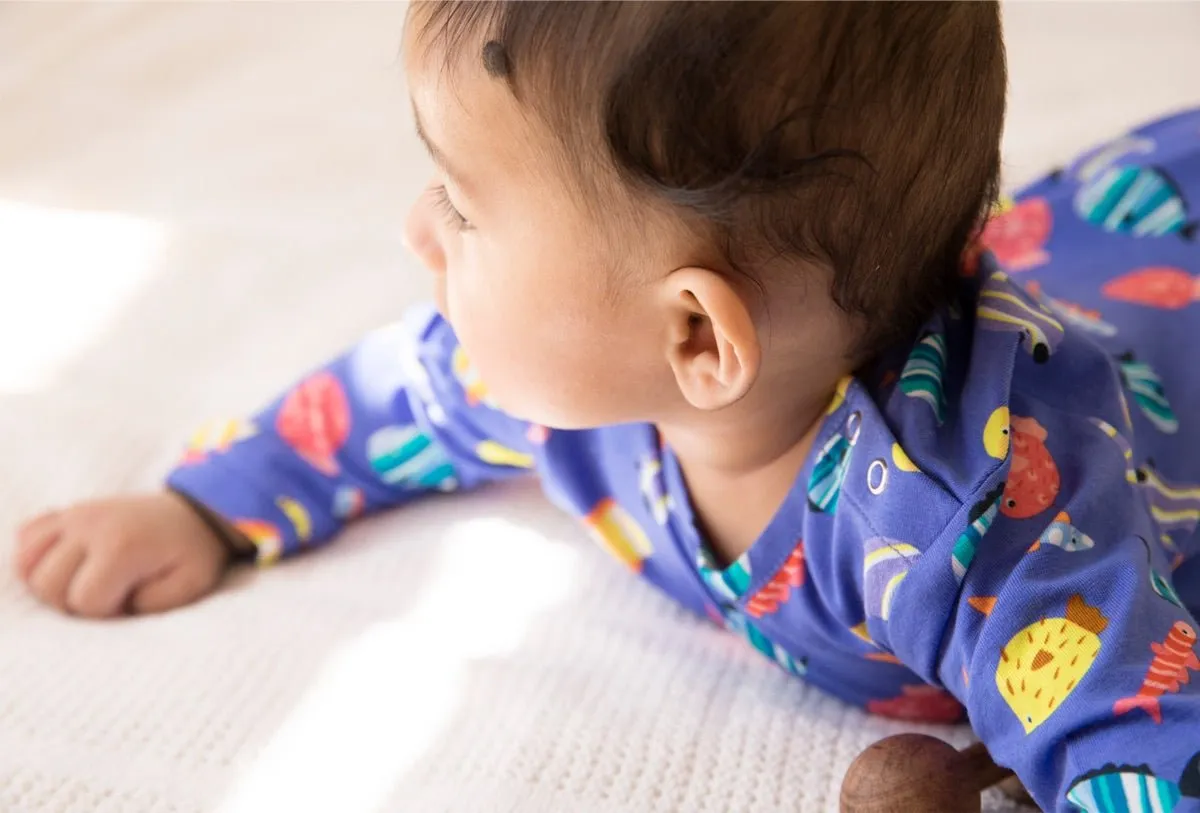 Organic Cotton Sleepsuit with Footsie- Fuzzy Fishes