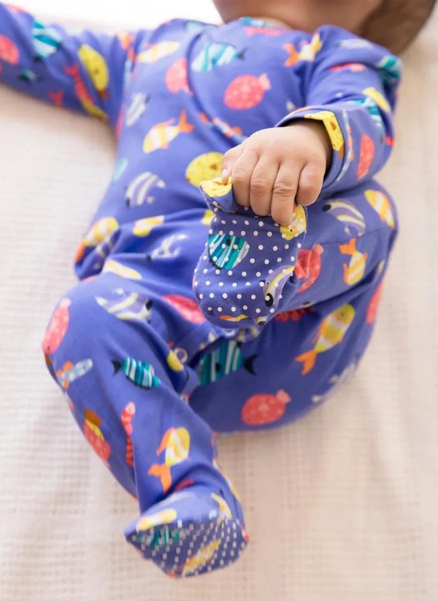 Organic Cotton Sleepsuit with Footsie- Fuzzy Fishes