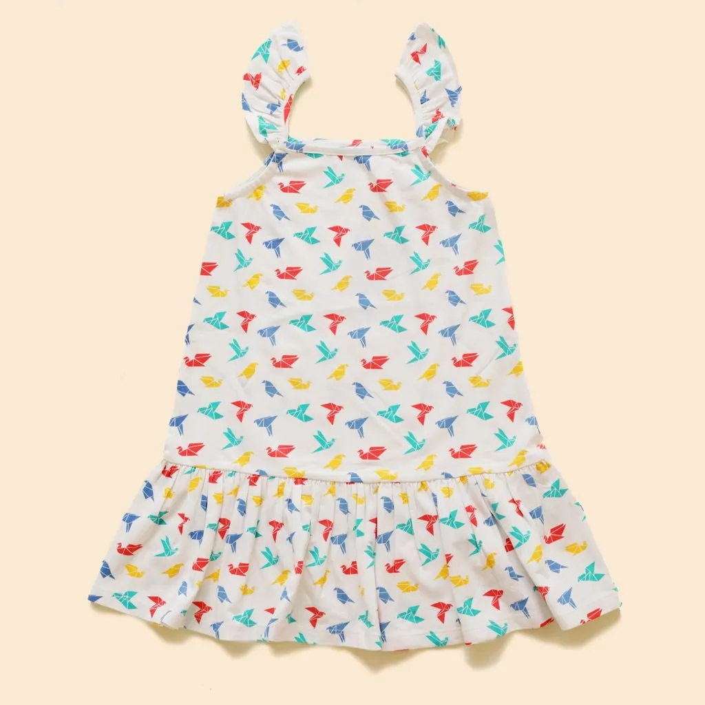 Organic Cotton Strap Dress- Gummy Birds