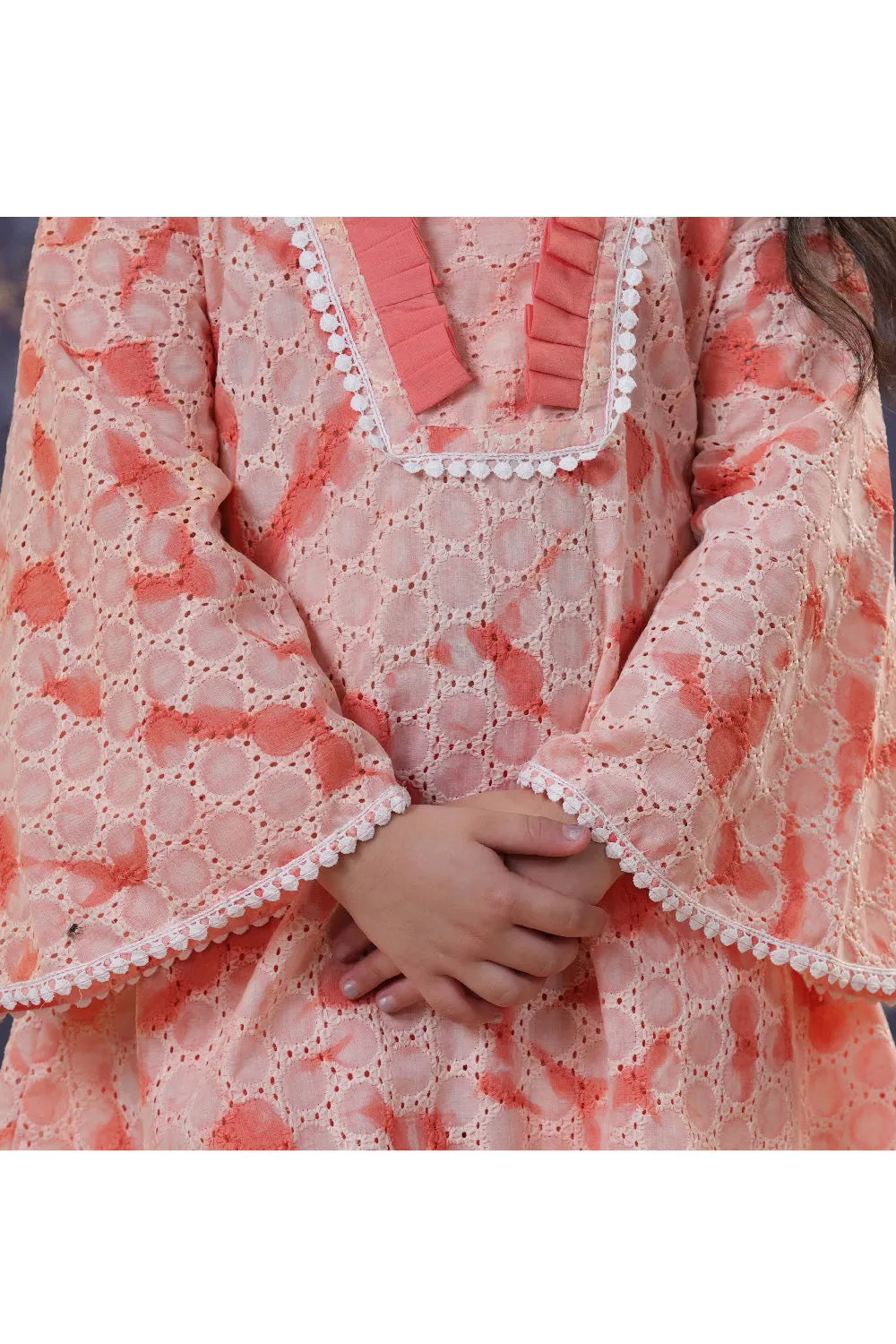 Peach And White Tye & Dye Kurta With Peach Palazzo Set