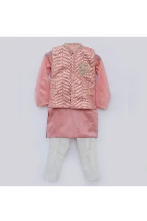 Peach gota patti work jacket with kurta and pant