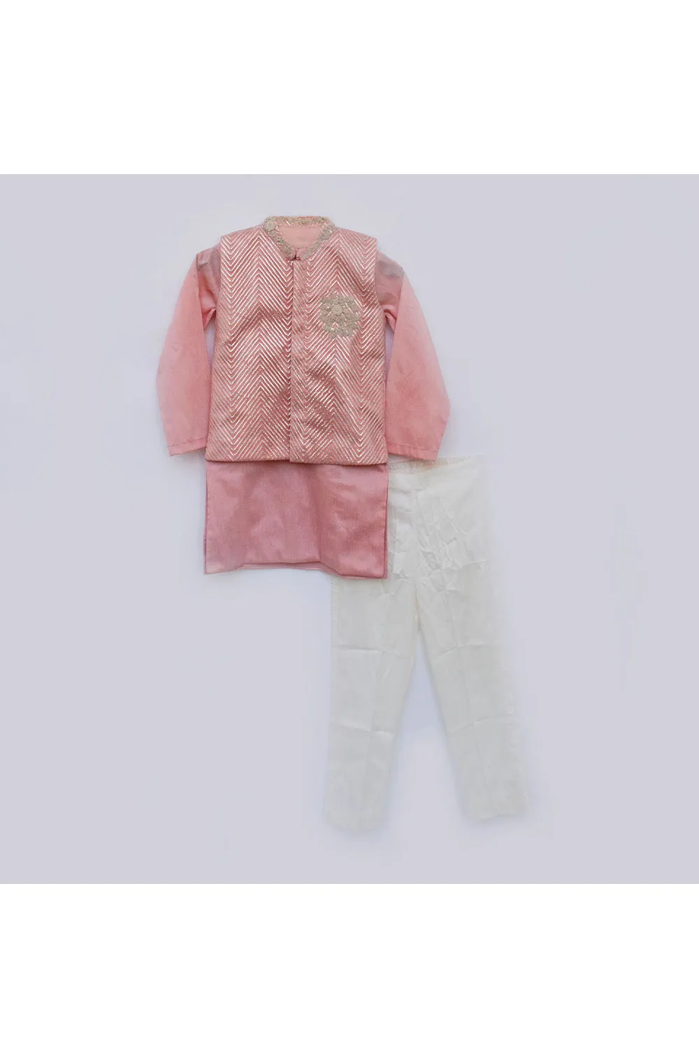 Peach gota patti work jacket with kurta and pant