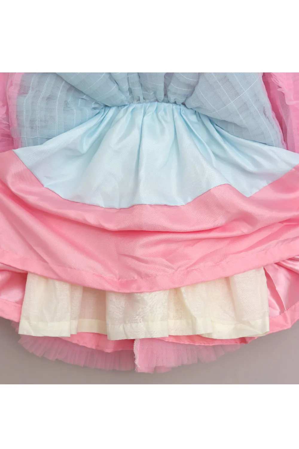 Pink And Blue Rainbow And Cloud Printed Frill Dress