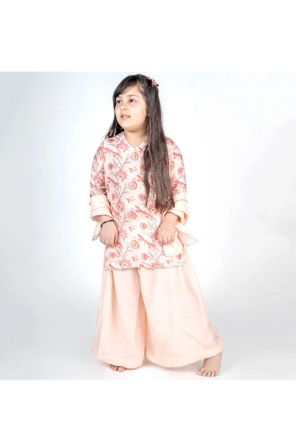 Pink Floral Printed Muslin Kurta And Sharara Set With Dupatta