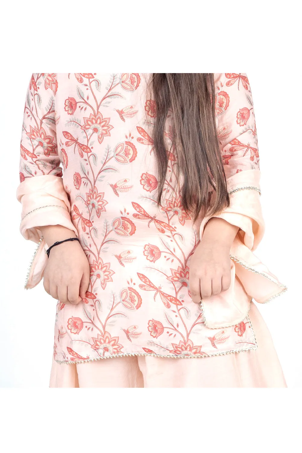 Pink Floral Printed Muslin Kurta And Sharara Set With Dupatta