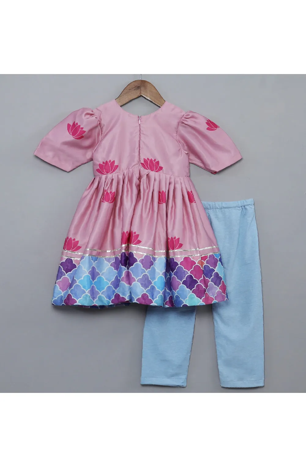 Pink Lotus Printed Peplum Style Kurta With Pant Set