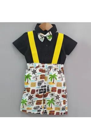 Pirate theme shirt suspender and shorts set with bow