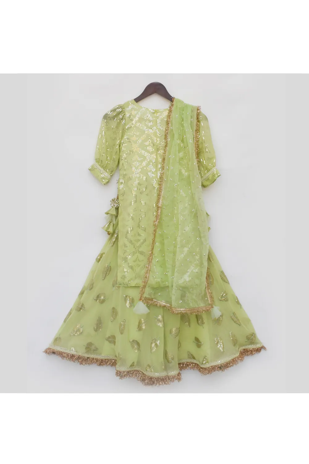 Pista Green Lace Detailing And Sequin Detailing Kurta And Palazzo Set