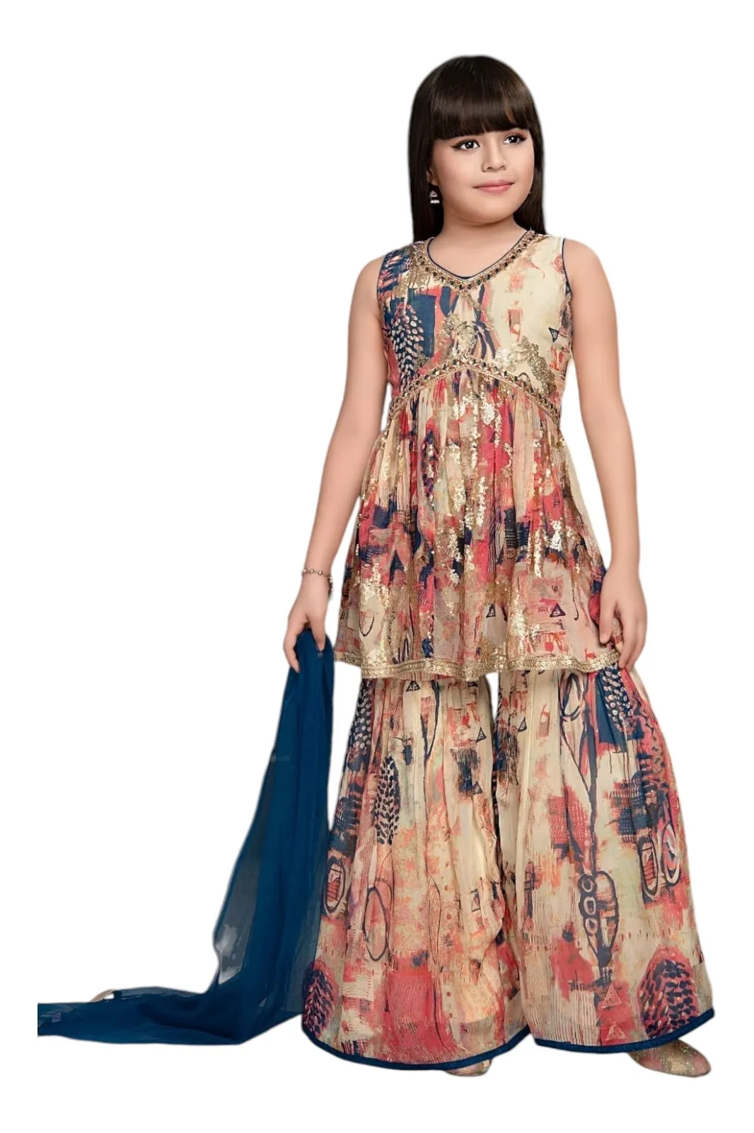 Printed kidswear sharara set