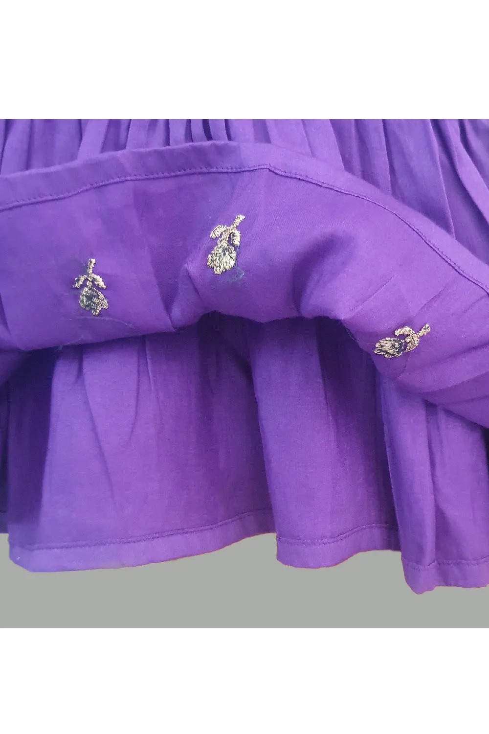 Purple Embroidered Cotton Peplum Style Top With Dhoti Set