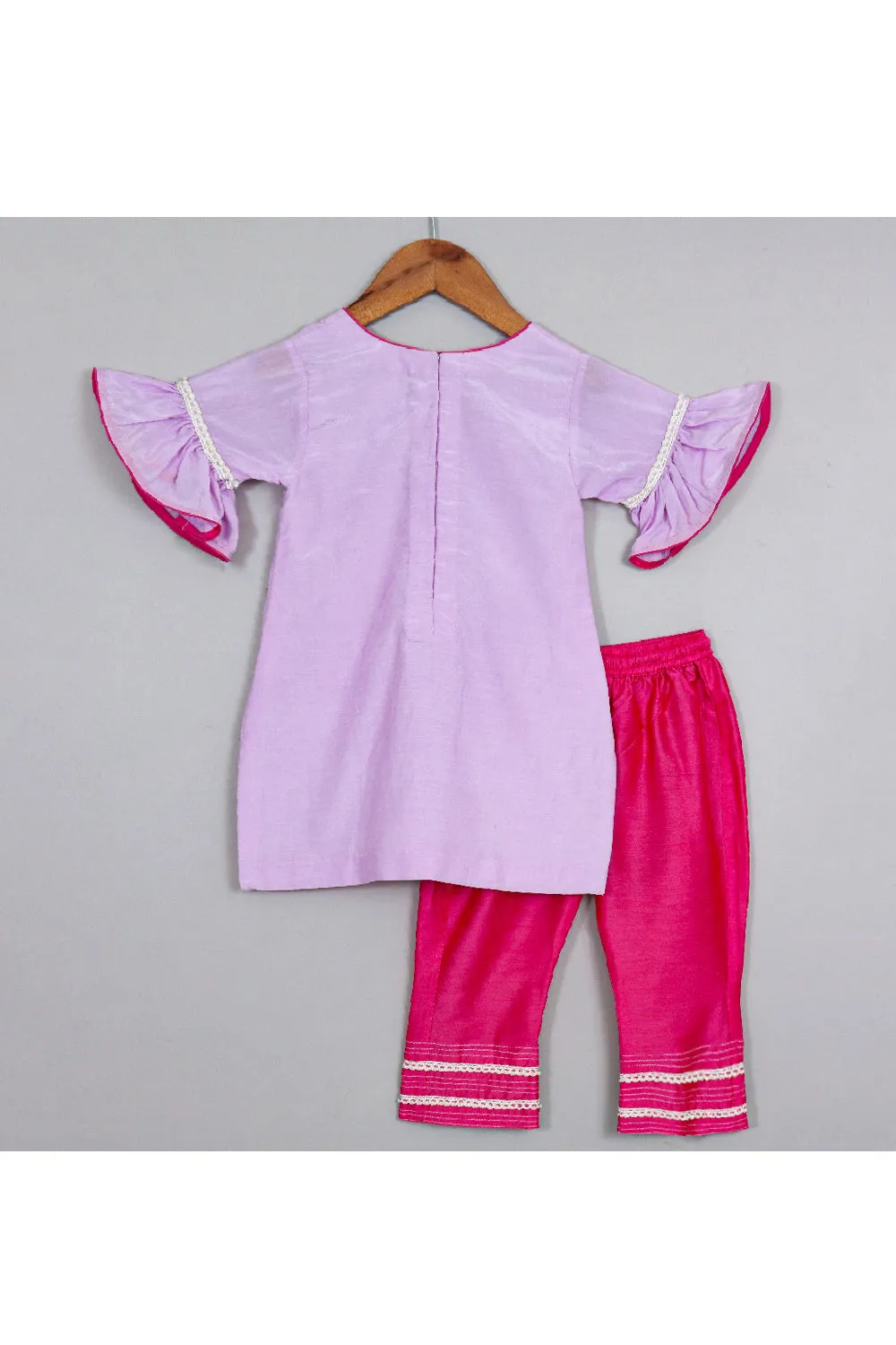 Purple Floral Embroidered Cotton Silk Kurta With Pant Set And Sling Bag