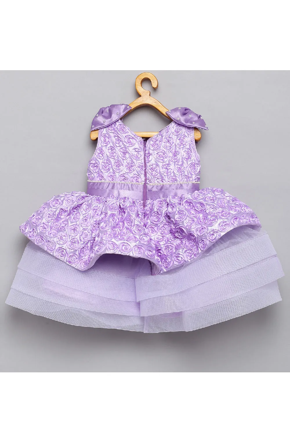 Purple Rose And Shoulder Bow Detailing Dress