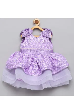 Purple Rose And Shoulder Bow Detailing Dress