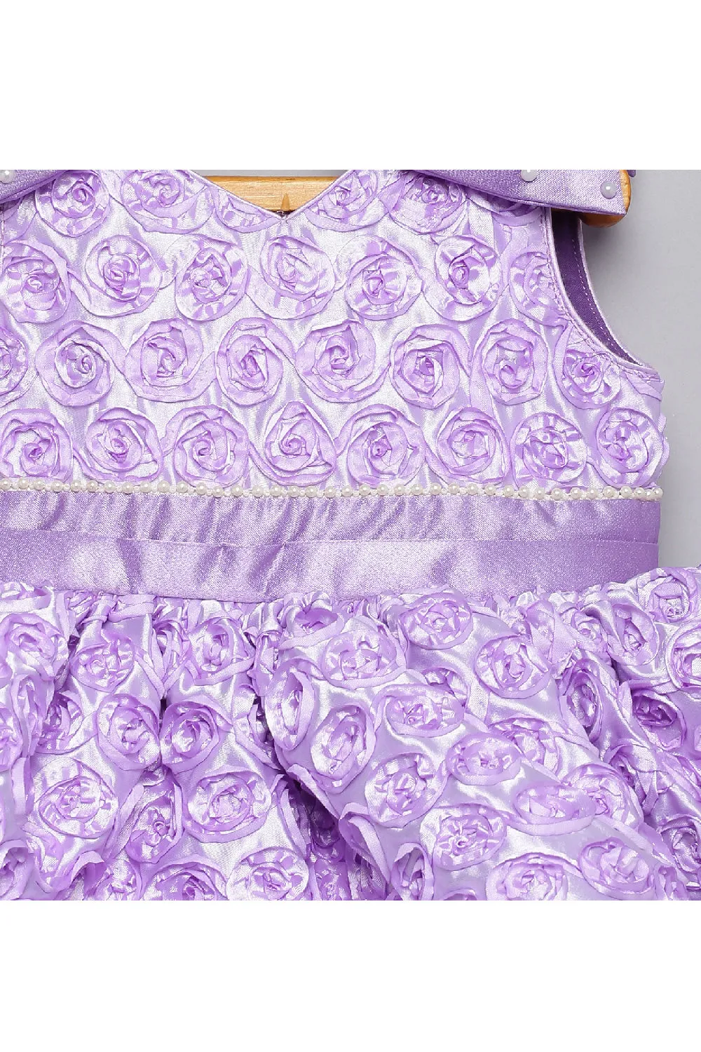 Purple Rose And Shoulder Bow Detailing Dress