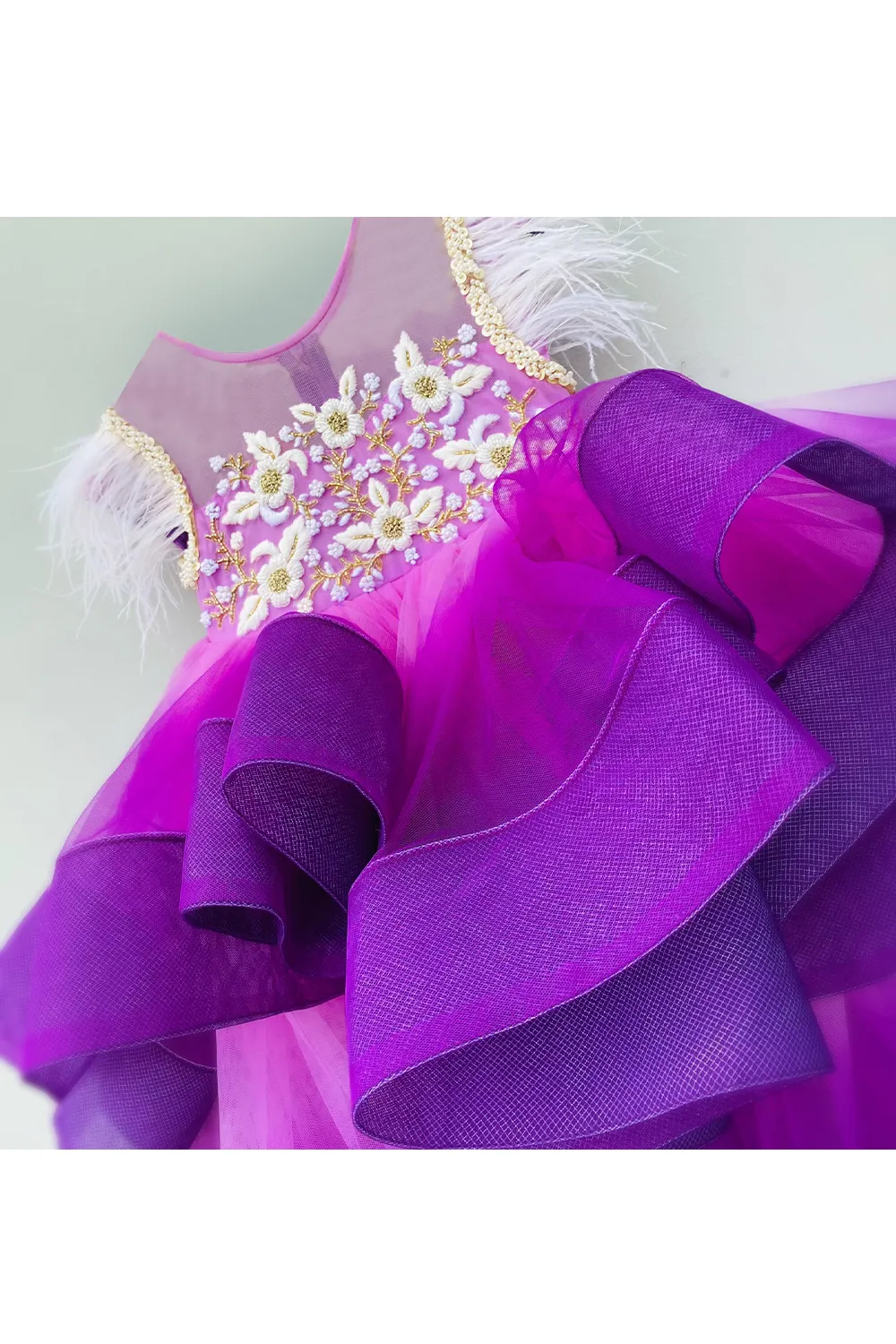 Purple shaded hand embroidered layered gown