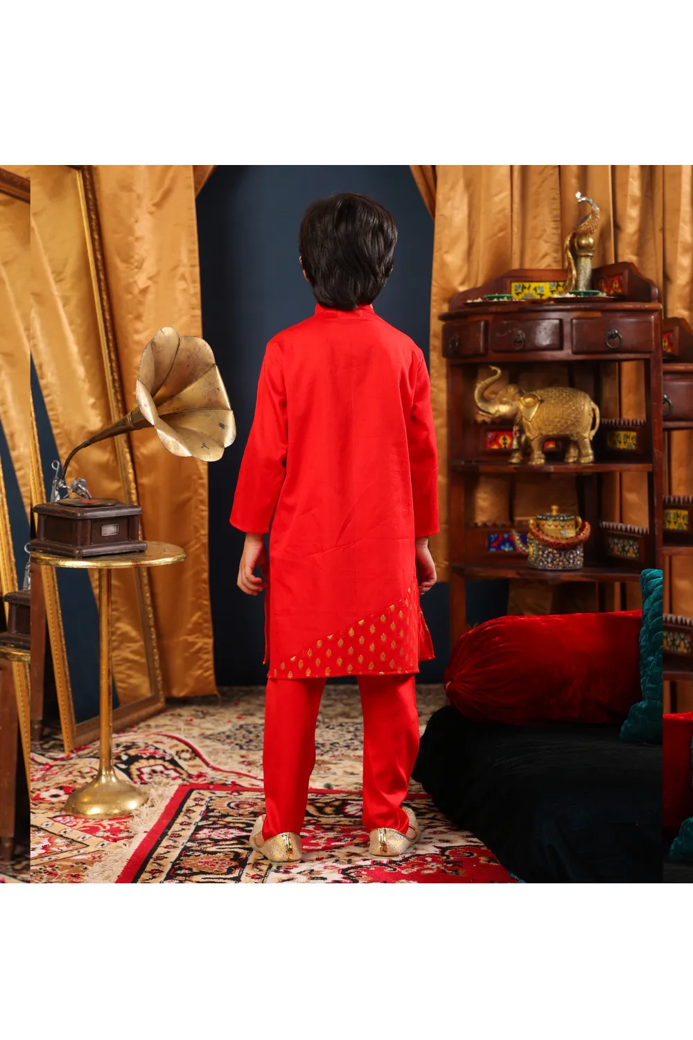 Red Sequins Embellished Italian Kurta And Churidar Set