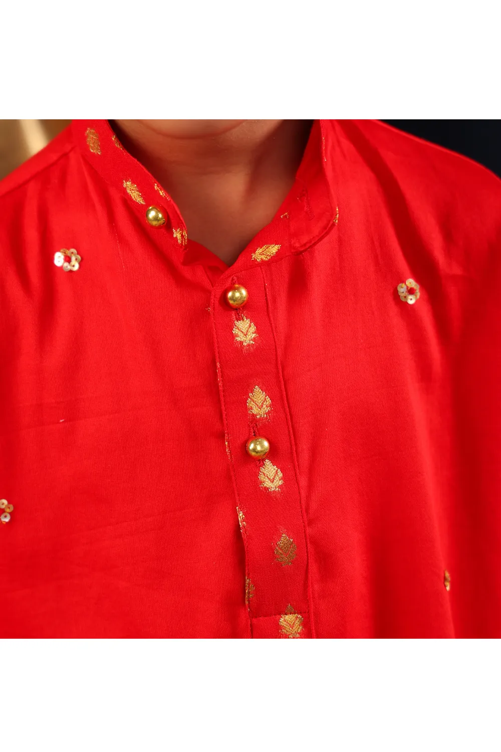 Red Sequins Embellished Italian Kurta And Churidar Set