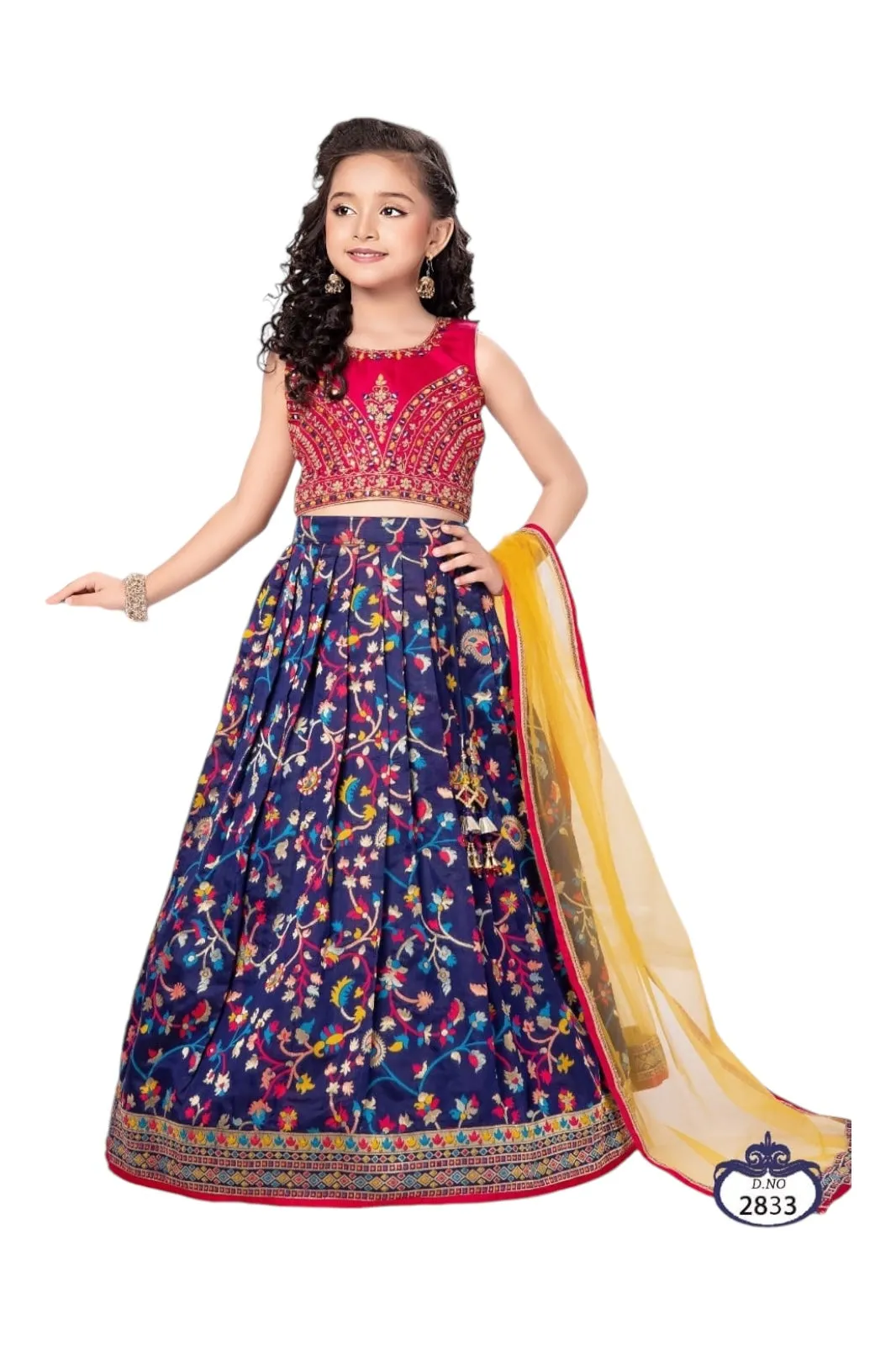 Royal blue floral kidswear lehenga set