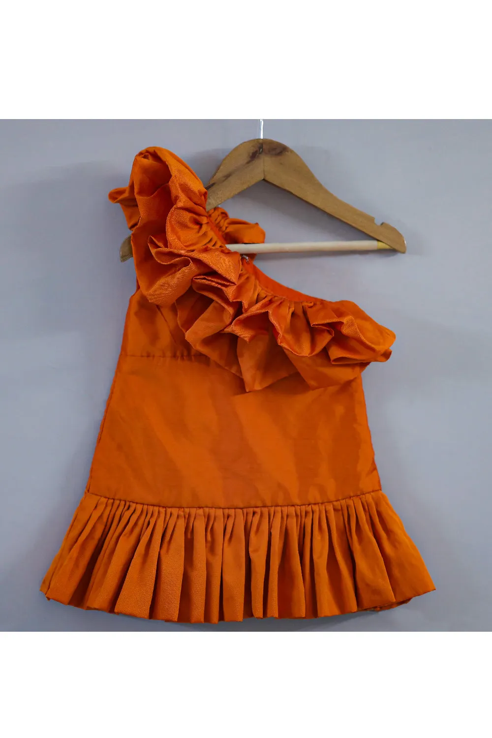 Rust Orange Frill Silk One Shoulder Dress